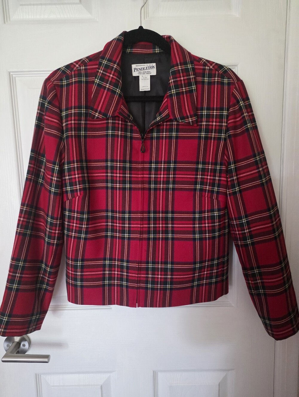 Pendleton Red and Black Tartan Wool Zip Jacket Women